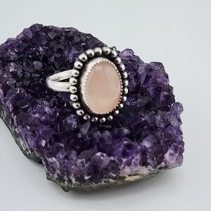 ROSE QUARTZ RING HANDMADE IN STERLING SILVER METAL SZ 8